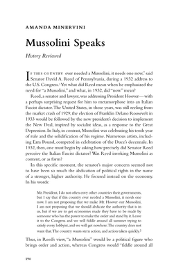 Amanda Minervini Mussolini Speaks History Reviewed