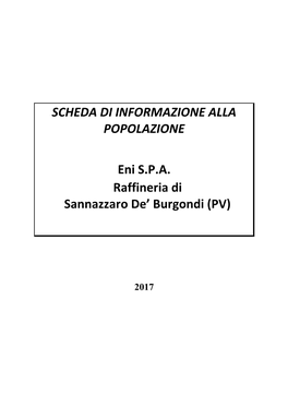 SCHEDA DI INFORMAZIONE ALLA POPOLAZIONE Eni SPA Raffineria