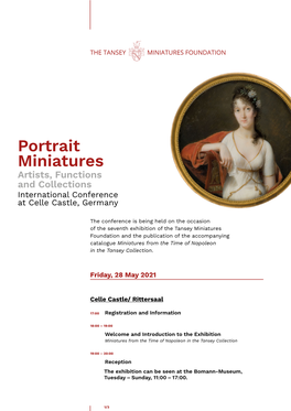 Portrait Miniatures Artists, Functions and Collections International Conference at Celle Castle, Germany