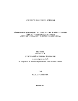 Chez Betula Papyrifera Sensu Lato Le Long D'un Gradient Thermique Altitudinal