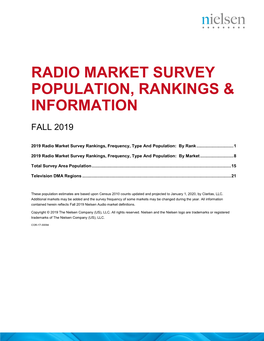 Radio Market Survey Population, Rankings & Information