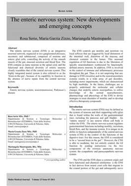 The Enteric Nervous System: New Developments and Emerging Concepts