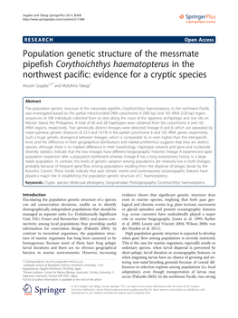 Corythoichthys Haematopterus in the Northwest Pacific: Evidence for a Cryptic Species Atsushi Sogabe1,3* and Motohiro Takagi2