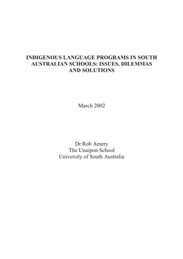 Indigenous Language Programs in South Australian Schools: Issues, Dilemmas and Solutions
