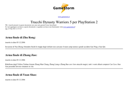 Tutti I Trucchi E Codici Di Dynasty Warriors 5 Per Playstation 2