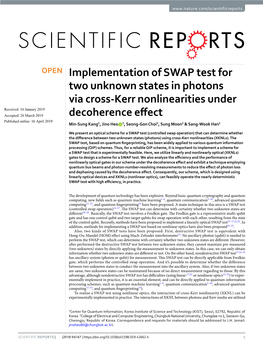 Implementation of SWAP Test for Two Unknown States in Photons Via