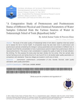 A Comparative Study of Premonsoon And