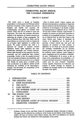 The Canadian Experience 1 Bruce P. Elman" Table of Contents I