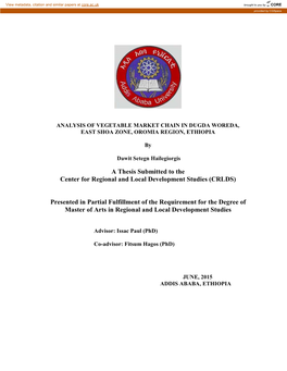 A Thesis Submitted to the Center for Regional and Local Development Studies (CRLDS)