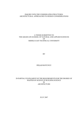 Inquiry Into the Underwater Structures: Architectural Approaches to Design Considerations