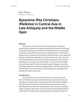 Byzantine-Rite Christians (Melkites) in Central Asia in Late Antiquity and the Middle Ages