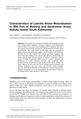 Characteristics of Lateritic Nickel Mineralization in Mid Part of Madang and Serakaman Areas, Sebuku Island, South Kalimantan