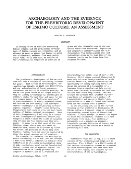 Archaeology and the Evidence for the Prehistoric Development of Eskimo Culture: an Assessment