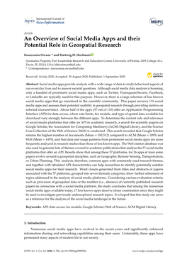 An Overview of Social Media Apps and Their Potential Role in Geospatial Research