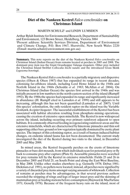 Diet of the Nankeen Kestrel Falco Cenchroides on Christmas Island