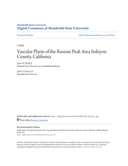 Vascular Plants of the Russian Peak Area Siskiyou County, California James P