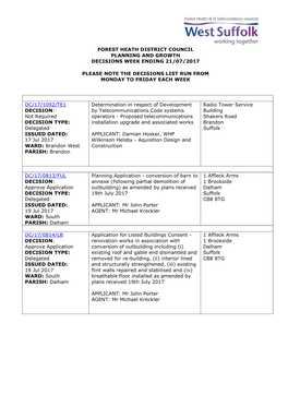 FHDC Planning Decisions 30/17