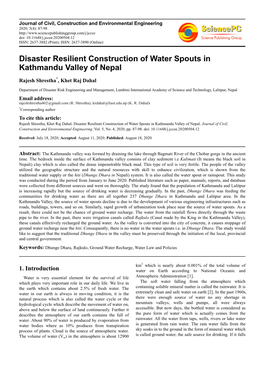 Disaster Resilient Construction of Water Spouts in Kathmandu Valley of Nepal