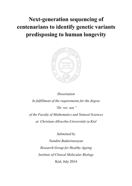 Next-Generation Sequencing of Centenarians to Identify Genetic Variants