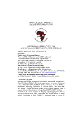 Magyar Afrika Társaság African-Hungarian Union Ahu Magyar Afrika-Tudás Tár Ahu Hungarian Africa-Knowledge Database