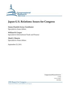 Japan-US Relations: Issues for Congress