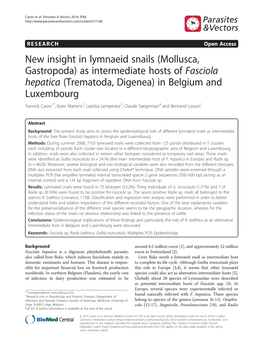 As Intermediate Hosts of Fasciola Hepatica (Trematoda, Digenea)