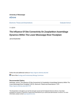 The Influence of Site Connectivity on Zooplankton Assemblage