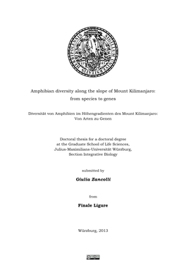 Amphibian Diversity Along the Slope of Mount Kilimanjaro: from Species to Genes
