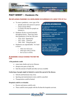 FACT SHEET – Pandemic Flu