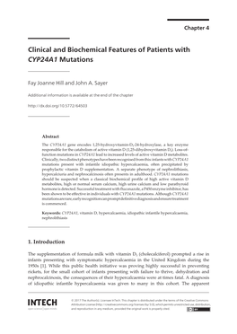 Clinical and Biochemical Features of Patients with CYP24A1 Mutations