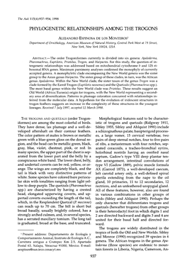 Phylogenetic Relationships Among the Trogons