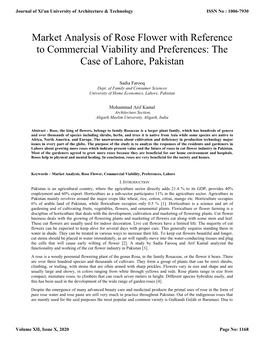 Market Analysis of Rose Flower with Reference to Commercial Viability and Preferences: the Case of Lahore, Pakistan
