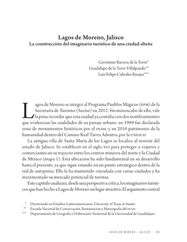 Lagos De Moreno, Jalisco La Construcción Del Imaginario Turístico De Una Ciudad Alteña