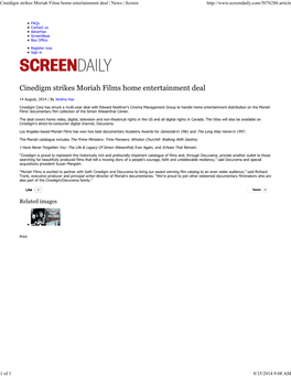 Cinedigm Strikes Moriah Films Home Entertainment Deal | News | Screen