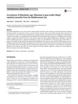 Co-Existence of Myxobolus Spp. (Myxozoa) in Gray Mullet (Mugil Cephalus) Juveniles from the Mediterranean Sea