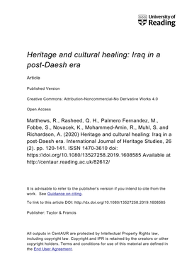 Heritage and Cultural Healing: Iraq in a Post-Daesh Era