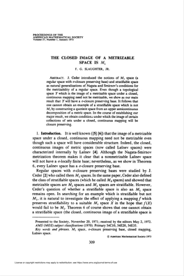 THE CLOSED IMAGE of a METRIZABLE SPACE IS Mx F