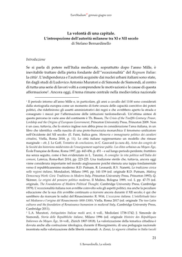 La Volontà Di Una Capitale. L’Introspezione Dell’Autorità Milanese Tra XI E XII Secolo Di Stefano Bernardinello