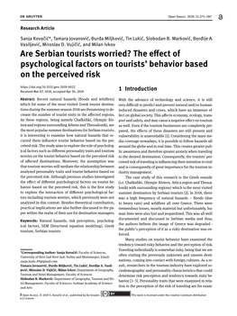 Are Serbian Tourists Worried? the Effect of Psychological Factors On