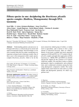 Deciphering the Brachionus Plicatilis Species Complex (Rotifera, Monogononta) Through DNA Taxonomy