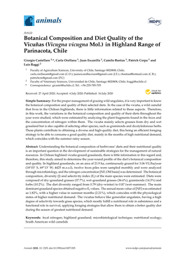 Botanical Composition and Diet Quality of the Vicuñas (Vicugna Vicugna Mol.) in Highland Range of Parinacota, Chile