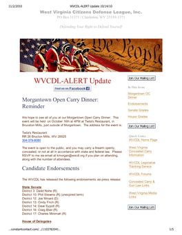 WVCDL-ALERT Update 10/14/10 West Virginia Citizens Defense League, Inc