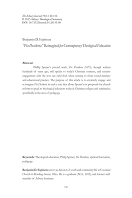 “Pia Desideria” Reimagined for Contemporary Theological Education