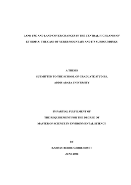 Land Cover and Land Use Changes in the Central Highlands of Ethiopia