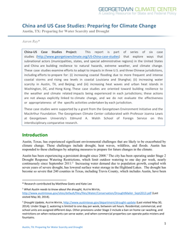 Preparing for Climate Change Austin, TX: Preparing for Water Scarcity and Drought