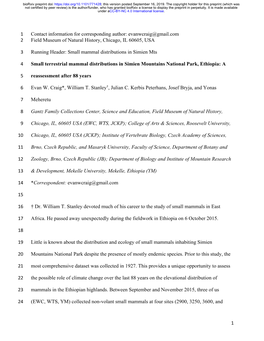 Small Terrestrial Mammal Distributions in Simien Mountains National Park, Ethiopia: A