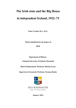 The Irish State and the Big House in Independent Ireland, 1922–73