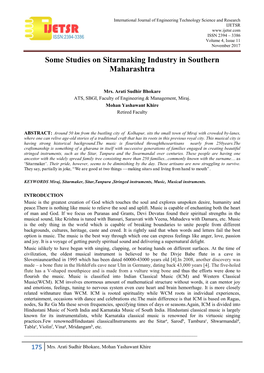 Some Studies on Sitarmaking Industry in Southern Maharashtra