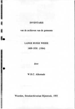 INVENTARIS Van De Archieven Van De Gemeente LANGE RUIGE WEIDE