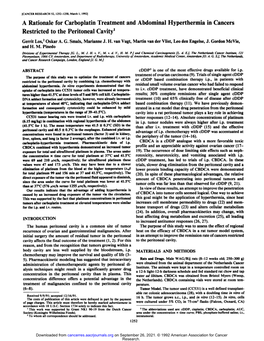 A Rationale for Carboplatin Treatment and Abdominal Hyperthermia in Cancers Restricted to the Peritoneal Cavity1